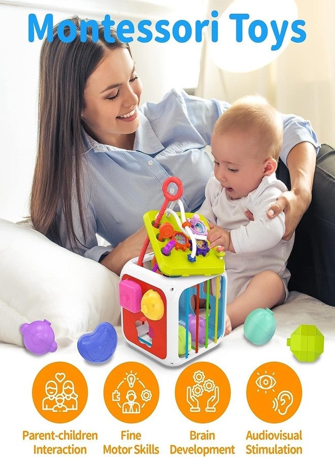 NIYANETAIL Baby Shape Sorting Toy, Colorful Elastic Bands Sensory Shape Sorter Bins with Balls & Blocks, Early Learning Preschool Educational Baby (14 Pcs Shape) (Motor Skills Activity Cube) - Image 2